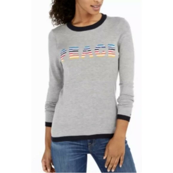 Tommy Hilfiger Women XL Gray Rainbow Peace Sweater - Picture 3 of 3
